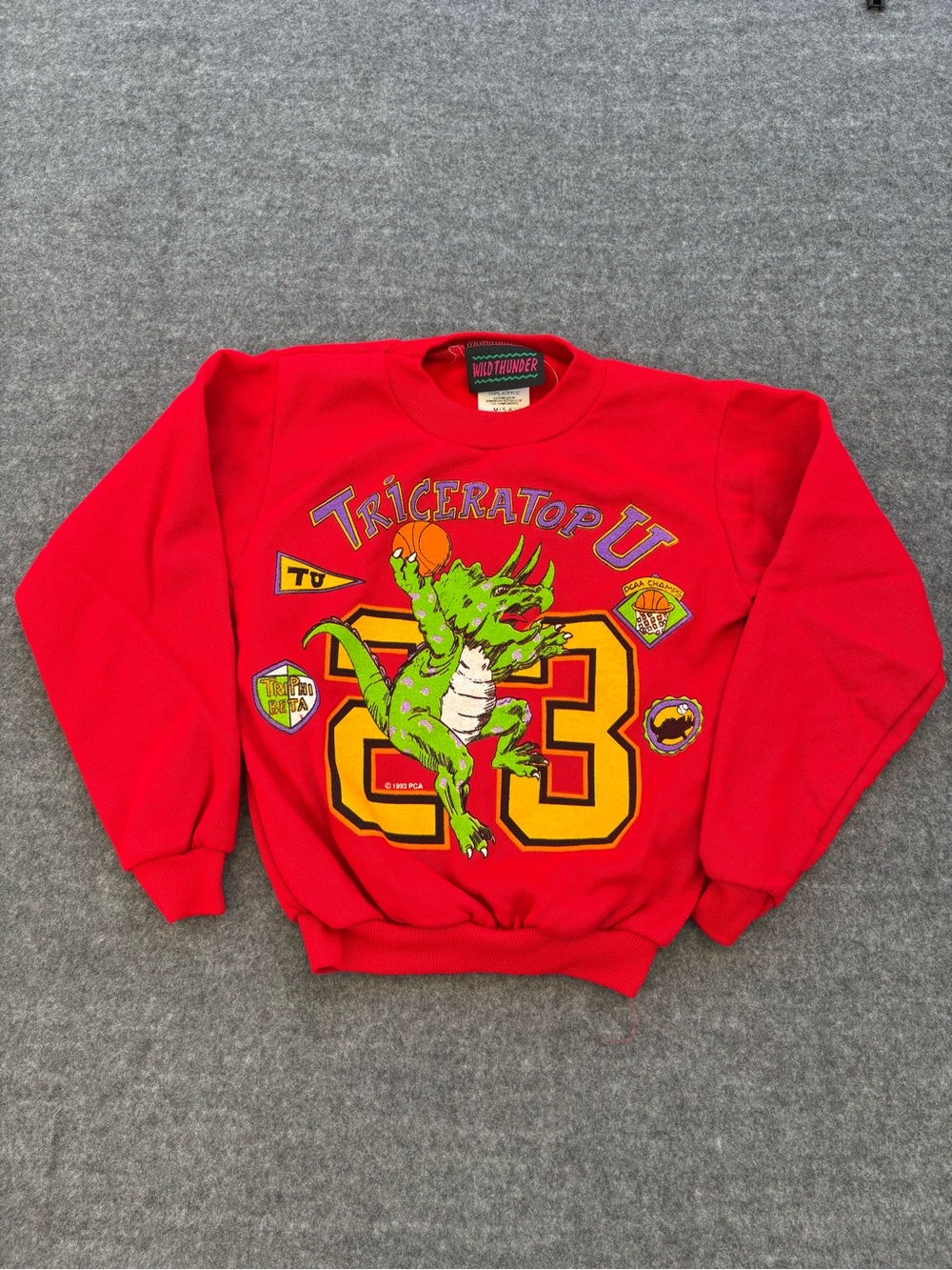 Vtg kids Wild Thunder Triceratop U 1993 red sweatshirt Size 5/6 Medium